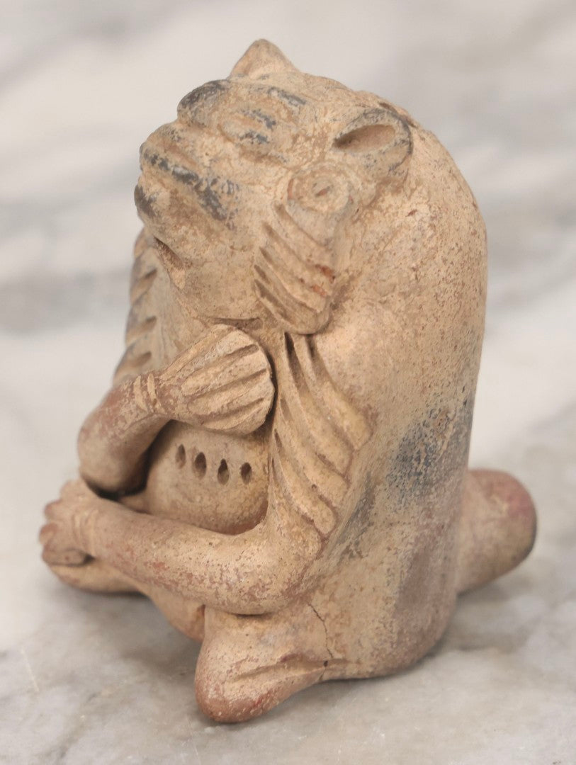 Lot 129 - Vintage Pre-Columbian-Style Mayan Replica Clay Monkey Whistle, Note Repaired Right Foot, 3-1/2" H