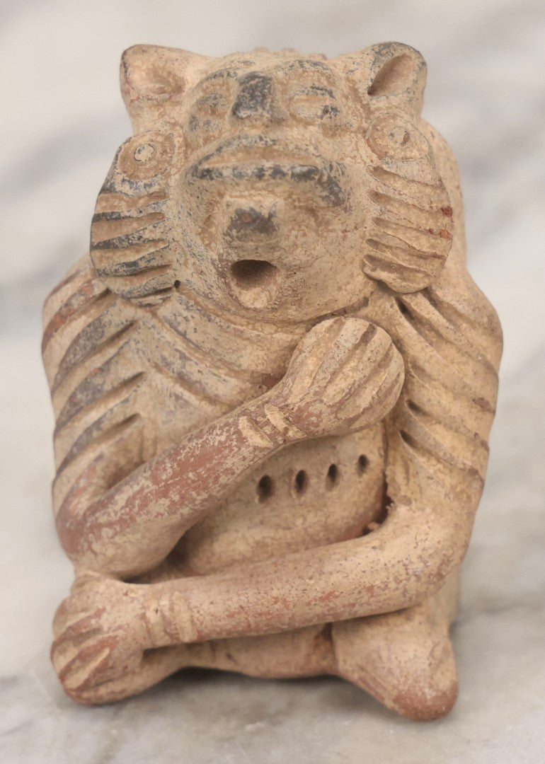 Lot 129 - Vintage Pre-Columbian-Style Mayan Replica Clay Monkey Whistle, Note Repaired Right Foot, 3-1/2" H