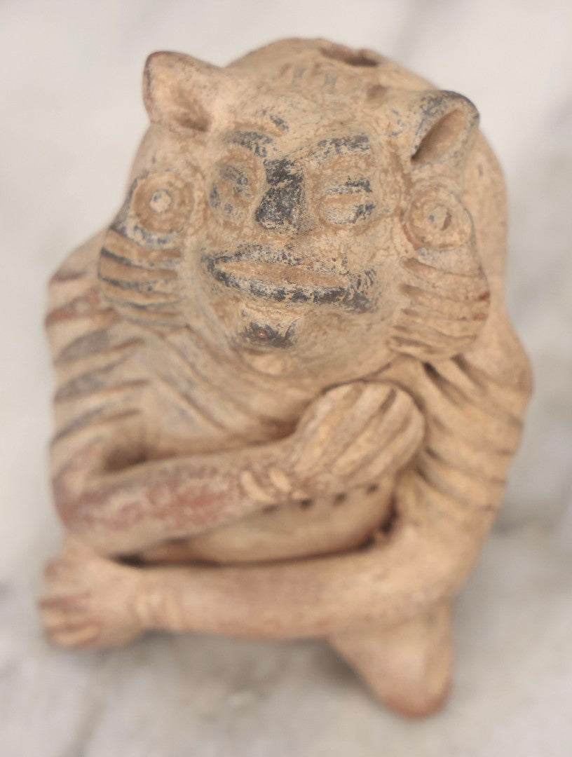 Lot 129 - Vintage Pre-Columbian-Style Mayan Replica Clay Monkey Whistle, Note Repaired Right Foot, 3-1/2" H