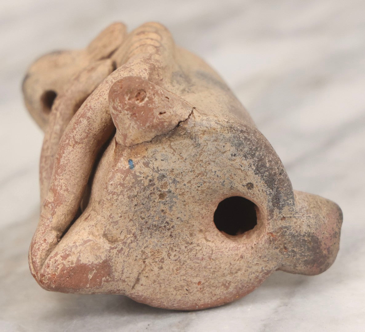 Lot 129 - Vintage Pre-Columbian-Style Mayan Replica Clay Monkey Whistle, Note Repaired Right Foot, 3-1/2" H