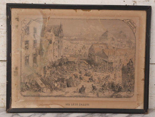 Lot 145 - Antique German Lithograph “Der Löwe Kommt!” (“The Lion Is Coming!”) By Carl August Reinhardt, Published By Georg Wigand, Leipzig, Satiric Scene Of Crowd Panic After Rumored Escaped Circus Lion, Circa Mid 19th Century, Framed, 25" x 19"