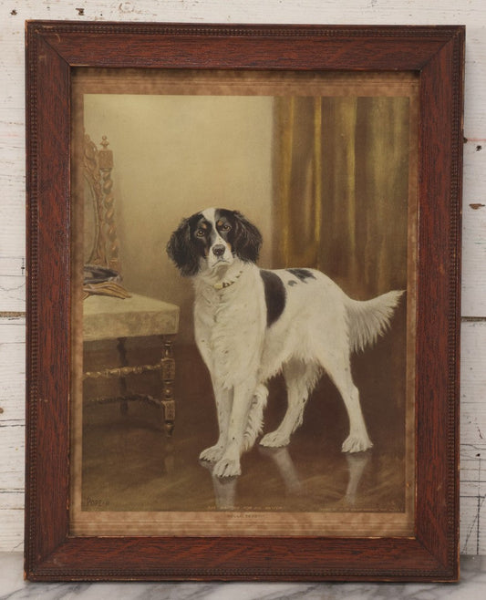 Lot 147 - Antique Chromolithograph Print Titled “Waiting For His Master” Depicting Dog Waiting For His Human, After Aexander Pope Jr., Published By The Gerlach Barklow Co., Joliet, Illinois, 1911, Framed, 14-1/2" x 18-3/8"