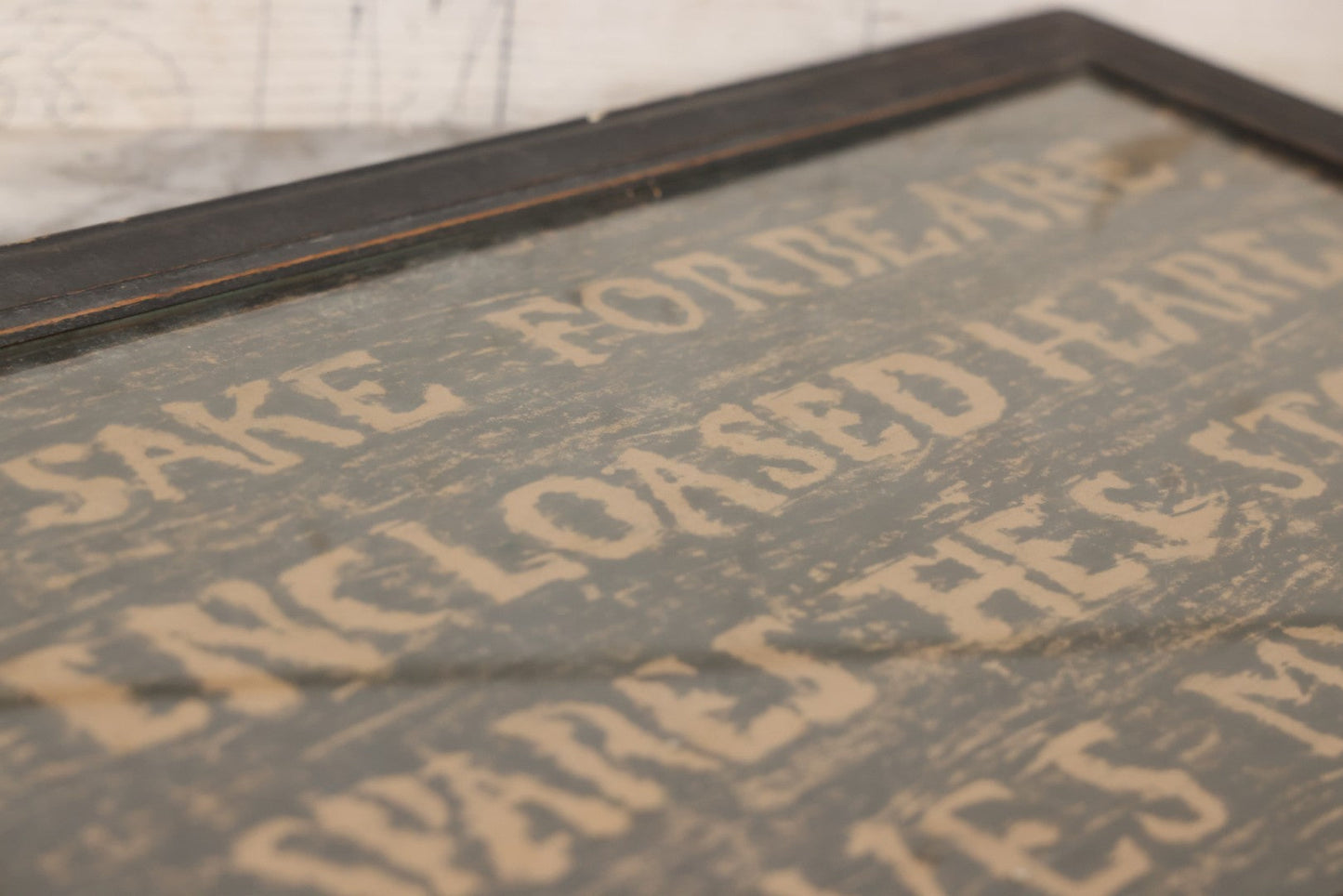 Lot 149 - Vintage Grave Rubbing Of Shakespeare's Tomb Inscription, “Blessed Be The Man That Spares These Stones, And Cursed Be He That Moves My Bones,” Framed, 36-3/4" x 11-3/4"