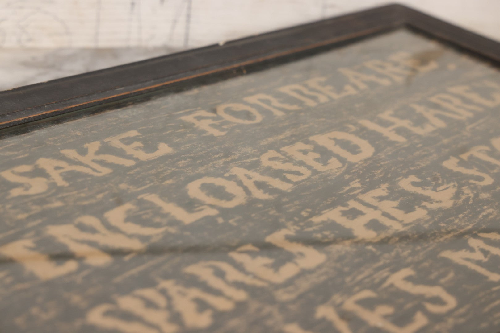 Lot 149 - Vintage Grave Rubbing Of Shakespeare's Tomb Inscription, “Blessed Be The Man That Spares These Stones, And Cursed Be He That Moves My Bones,” Framed, 36-3/4" x 11-3/4"