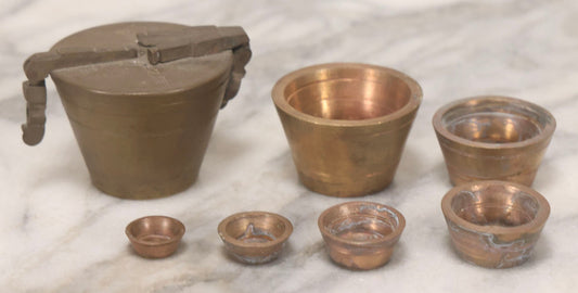 Lot 192 - Antique Bronze Nested Apothecary Or Military Measuring Cup Weight Set, Seven Pieces