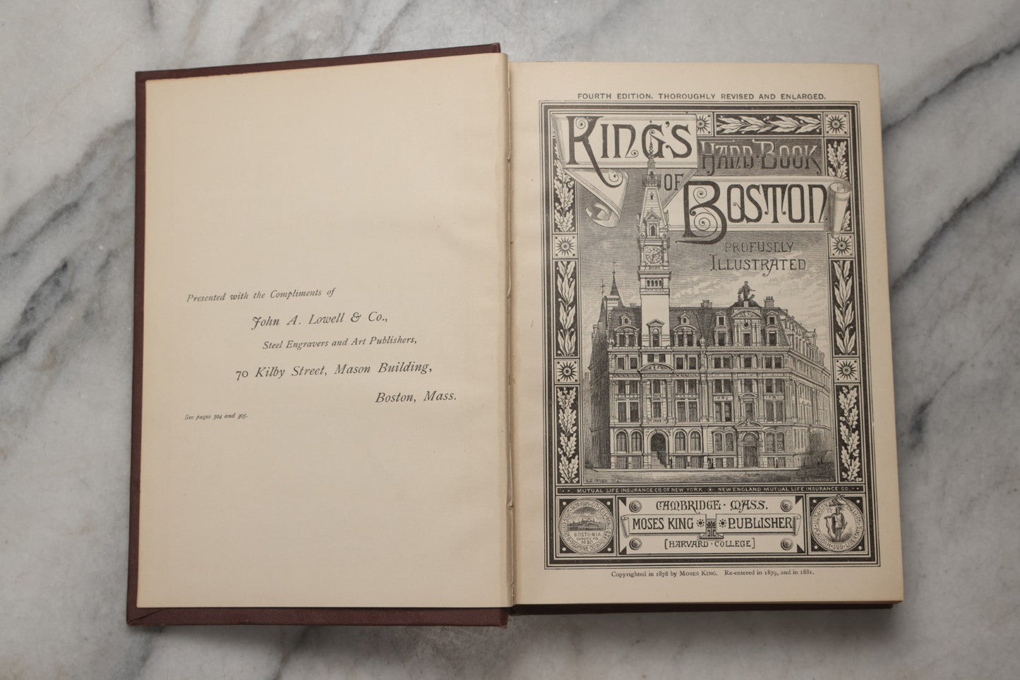 Lot 198 - "King's Hand-Book Of Boston" Antique Illustrated Guide Book By Moses King, Published By Moses King, Cambridge, Massachusetts, 1881