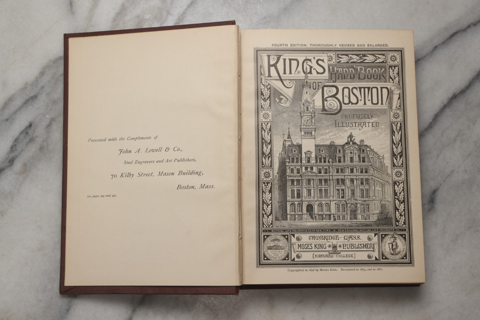 Lot 198 - "King's Hand-Book Of Boston" Antique Illustrated Guide Book By Moses King, Published By Moses King, Cambridge, Massachusetts, 1881