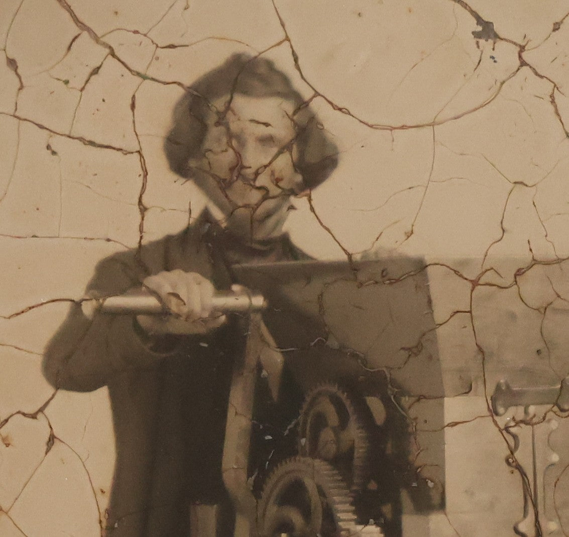 Lot 001 - Antique Half Plate Ambrotype Occupational Photograph Of Man Operating Apple Grinder And Cider Press, In Full Split Leatherette Case