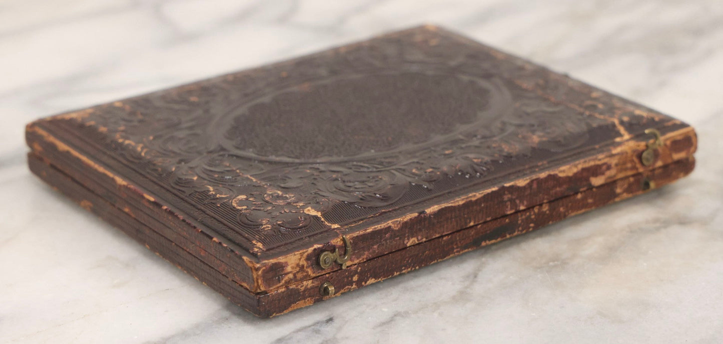 Lot 001 - Antique Half Plate Ambrotype Occupational Photograph Of Man Operating Apple Grinder And Cider Press, In Full Split Leatherette Case