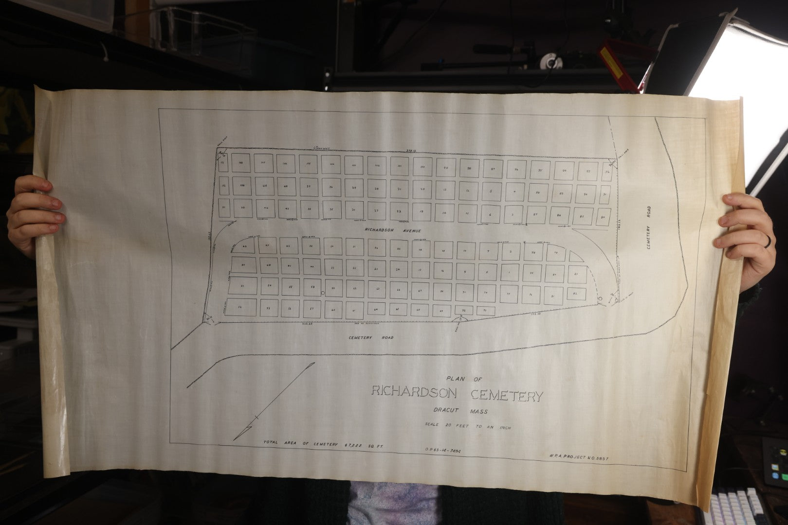 Lot 004 - Grouping Of Ten Vintage Massachusetts Cemetery Site Plans, Maps, And Survey Documents Including Dracut, Lowell, And Private Family Plots, Circa 1940–1960