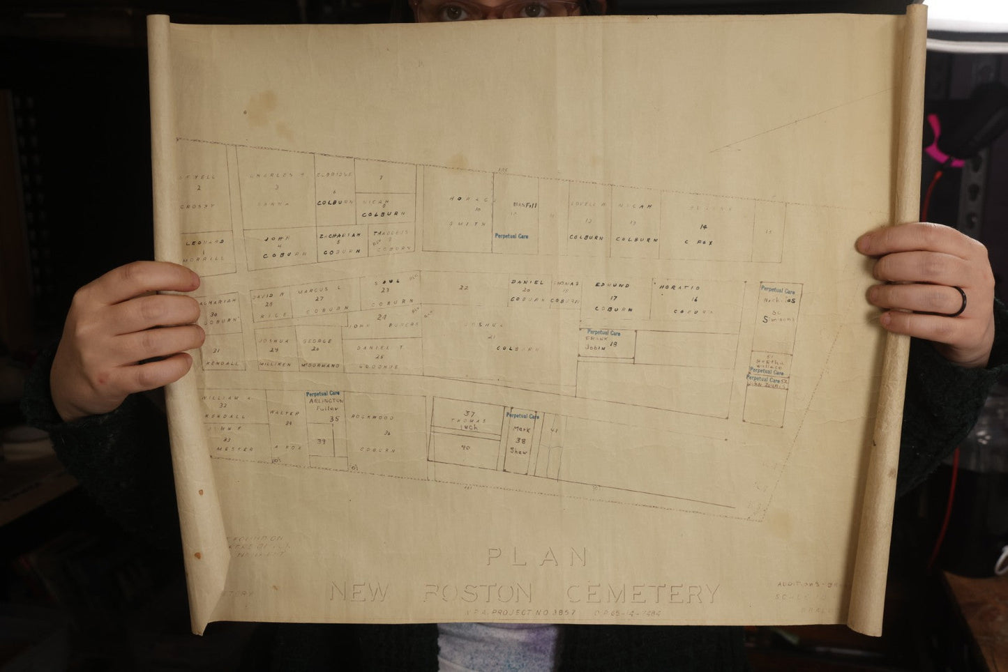 Lot 004 - Grouping Of Ten Vintage Massachusetts Cemetery Site Plans, Maps, And Survey Documents Including Dracut, Lowell, And Private Family Plots, Circa 1940–1960