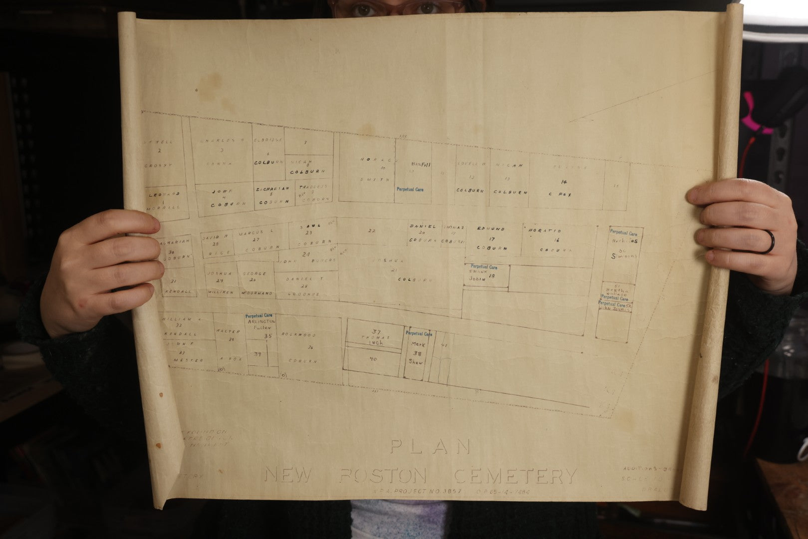 Lot 004 - Grouping Of Ten Vintage Massachusetts Cemetery Site Plans, Maps, And Survey Documents Including Dracut, Lowell, And Private Family Plots, Circa 1940–1960