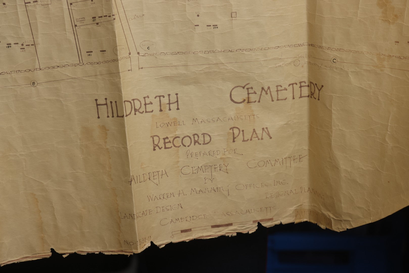 Lot 004 - Grouping Of Ten Vintage Massachusetts Cemetery Site Plans, Maps, And Survey Documents Including Dracut, Lowell, And Private Family Plots, Circa 1940–1960