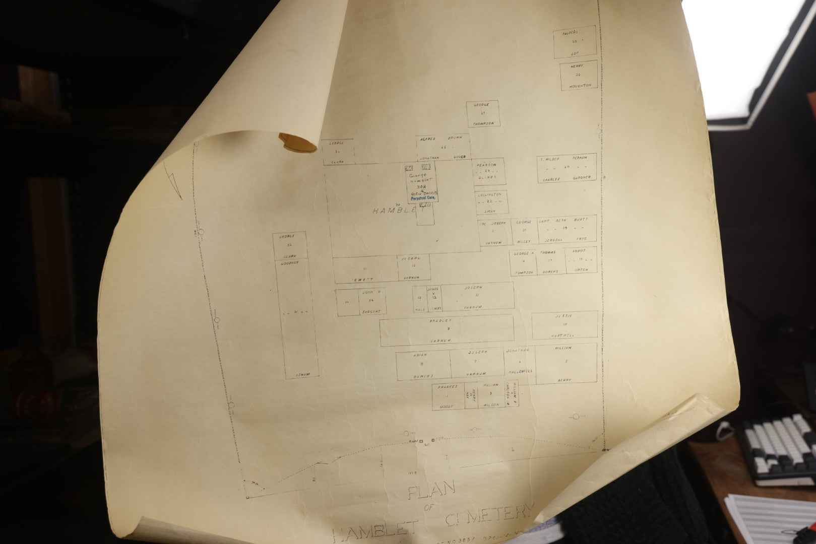 Lot 004 - Grouping Of Ten Vintage Massachusetts Cemetery Site Plans, Maps, And Survey Documents Including Dracut, Lowell, And Private Family Plots, Circa 1940–1960