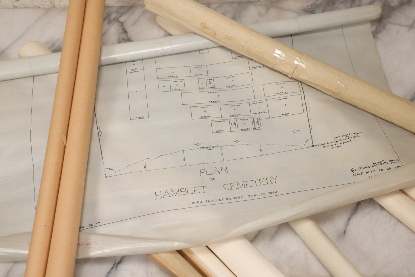 Lot 005 - Grouping Of Eight Vintage Massachusetts Cemetery Site Plans, Maps, And Survey Documents Including Hamblet, Richardson (Dracut, Massachusetts) And Others, Circa 1940–1960