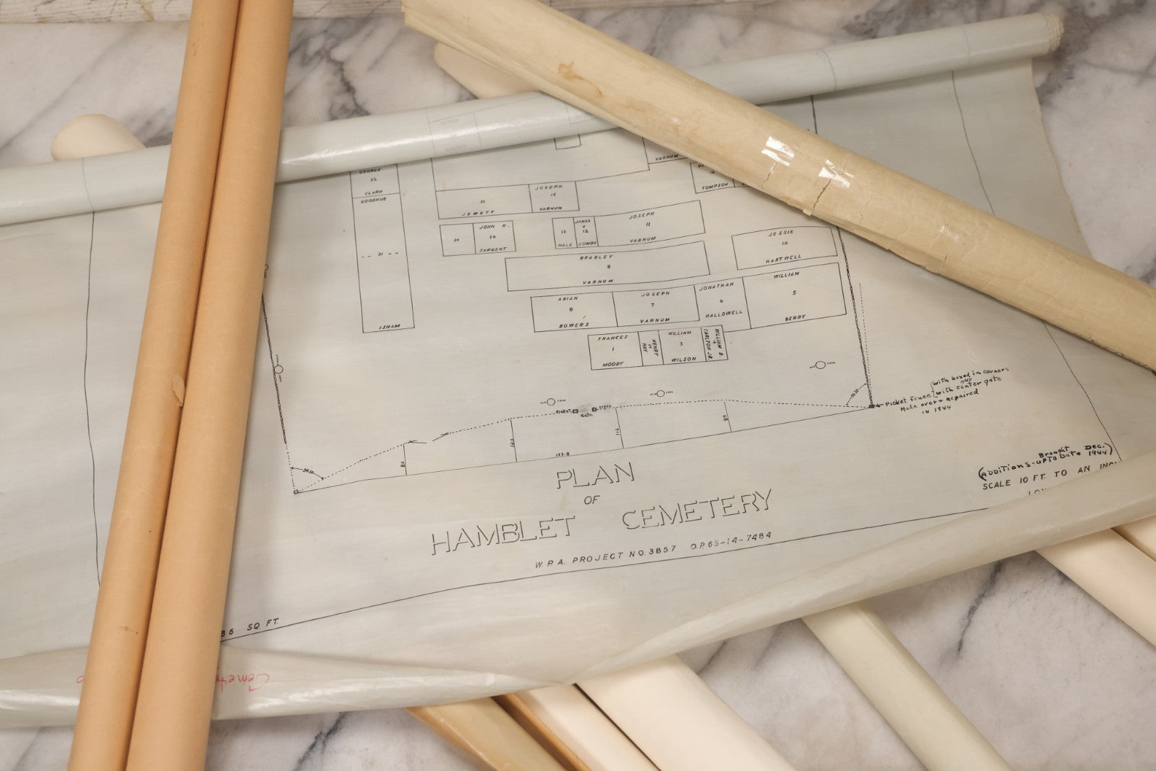 Lot 005 - Grouping Of Eight Vintage Massachusetts Cemetery Site Plans, Maps, And Survey Documents Including Hamblet, Richardson (Dracut, Massachusetts) And Others, Circa 1940–1960