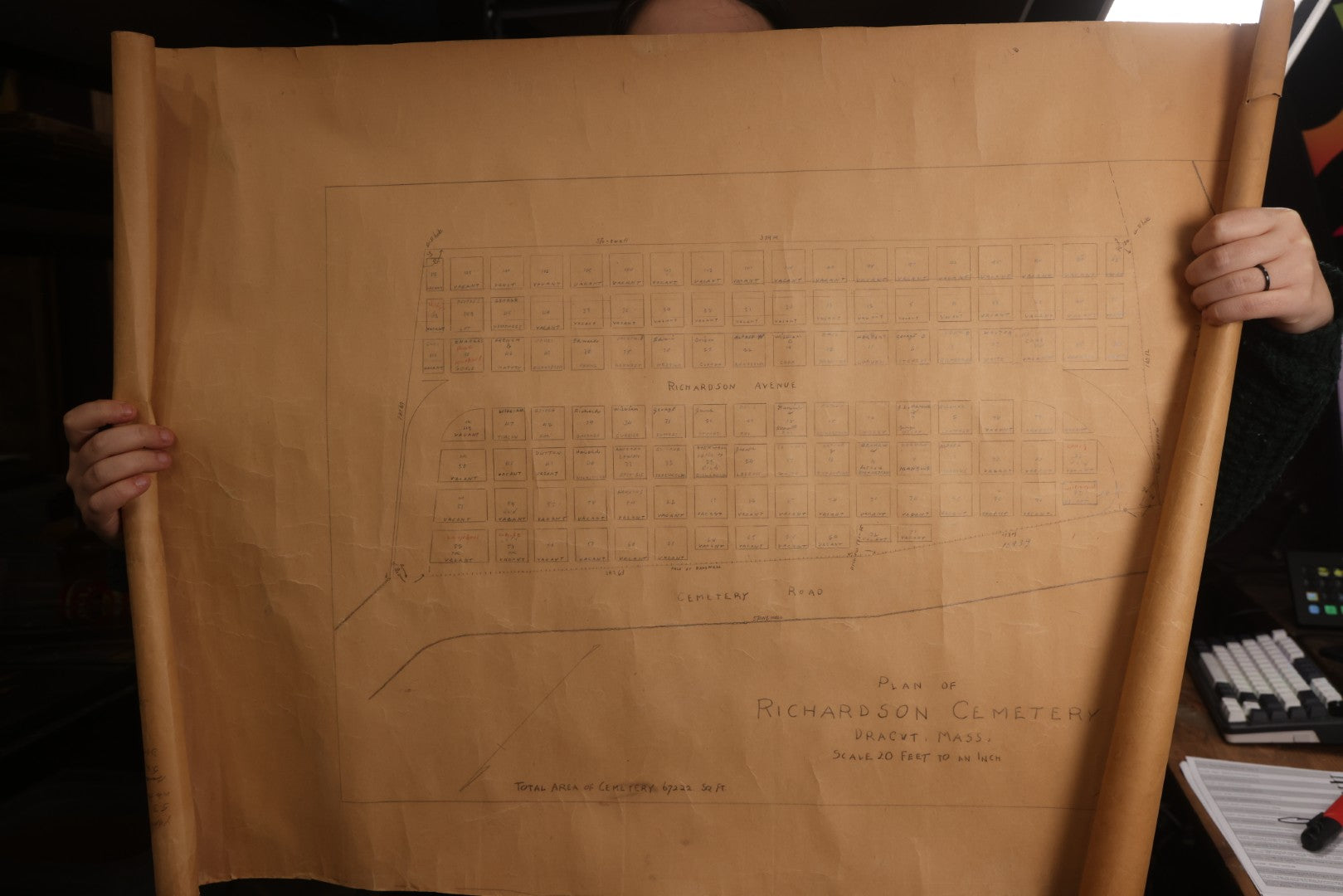 Lot 005 - Grouping Of Eight Vintage Massachusetts Cemetery Site Plans, Maps, And Survey Documents Including Hamblet, Richardson (Dracut, Massachusetts) And Others, Circa 1940–1960