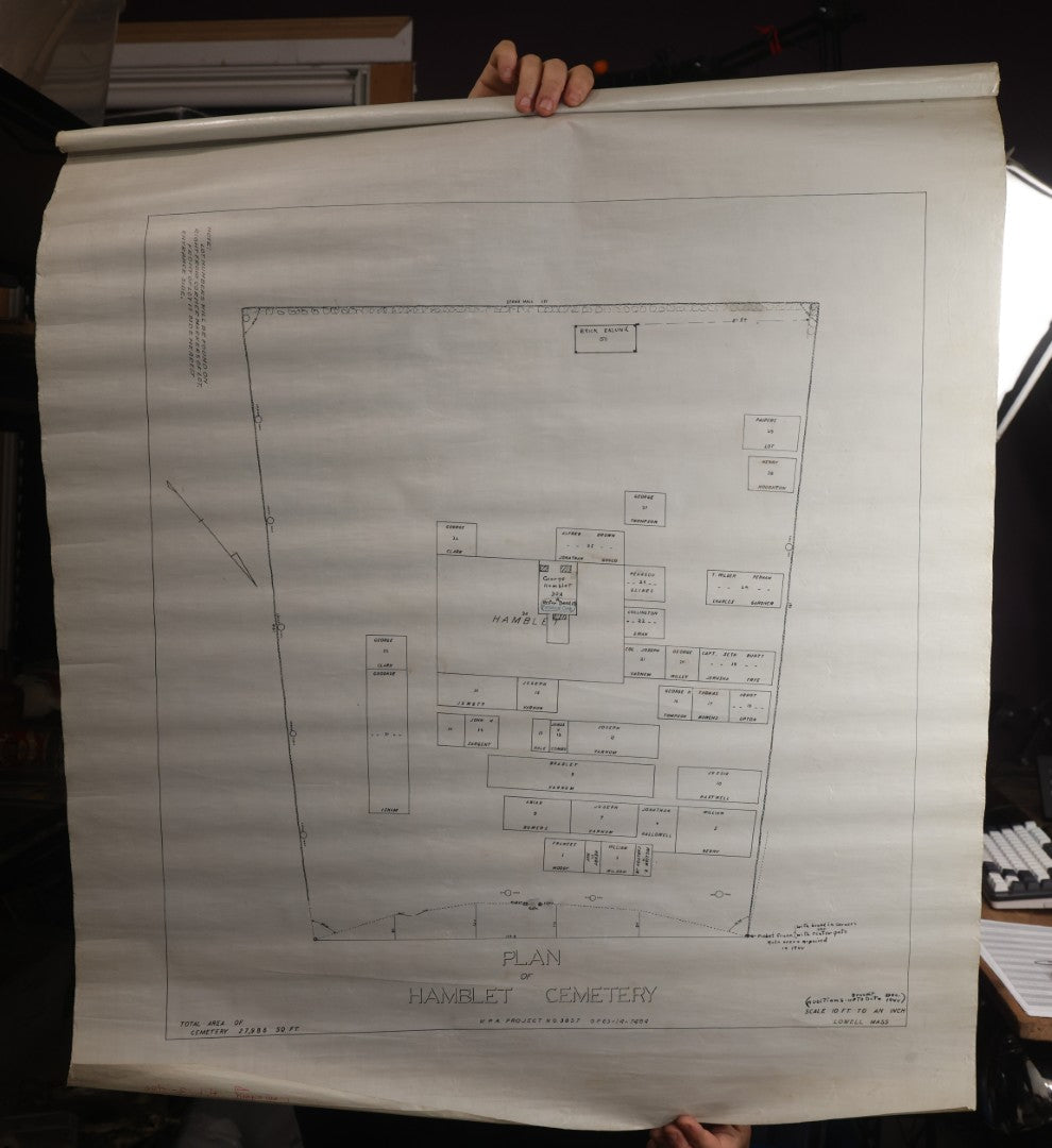 Lot 005 - Grouping Of Eight Vintage Massachusetts Cemetery Site Plans, Maps, And Survey Documents Including Hamblet, Richardson (Dracut, Massachusetts) And Others, Circa 1940–1960