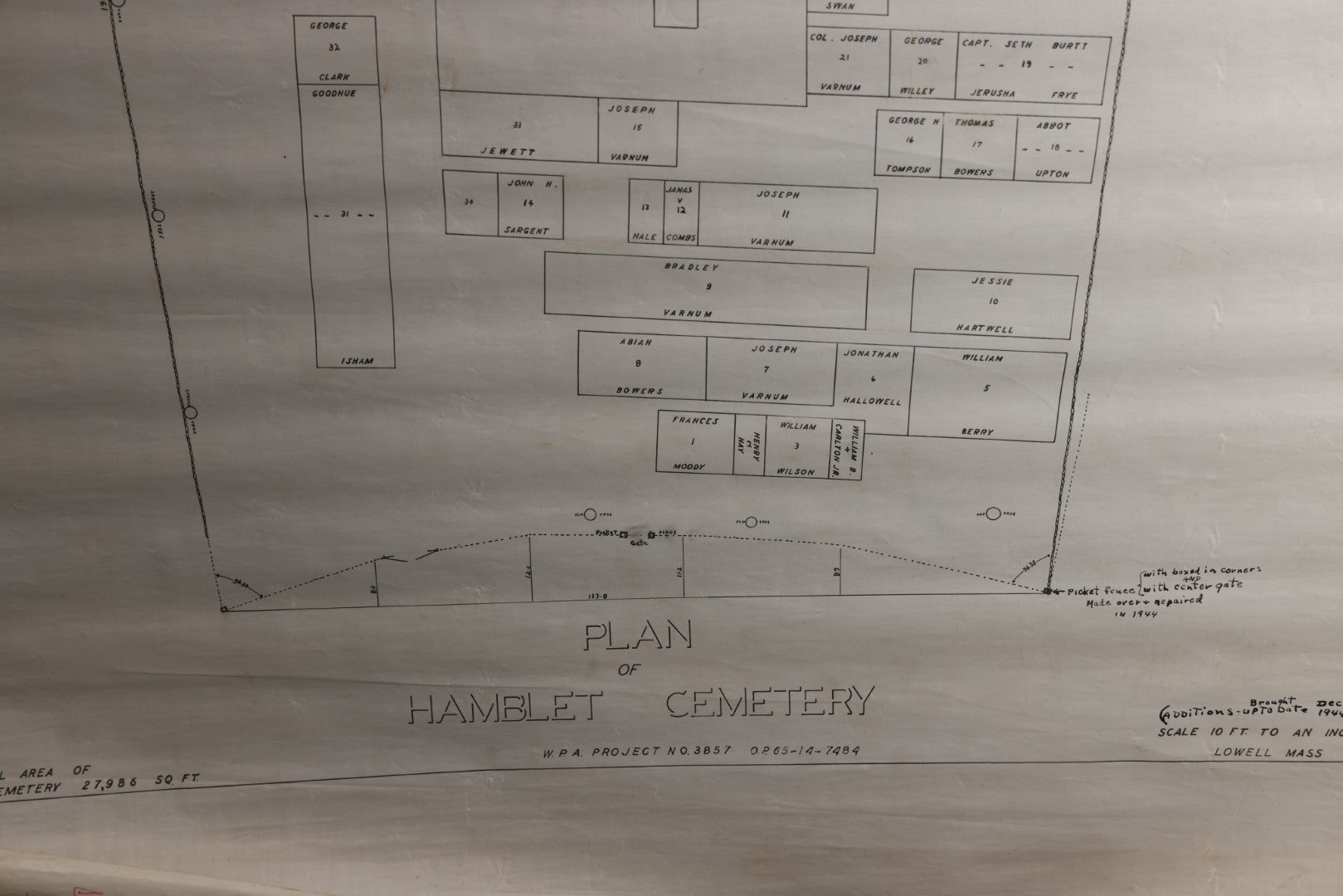 Lot 005 - Grouping Of Eight Vintage Massachusetts Cemetery Site Plans, Maps, And Survey Documents Including Hamblet, Richardson (Dracut, Massachusetts) And Others, Circa 1940–1960
