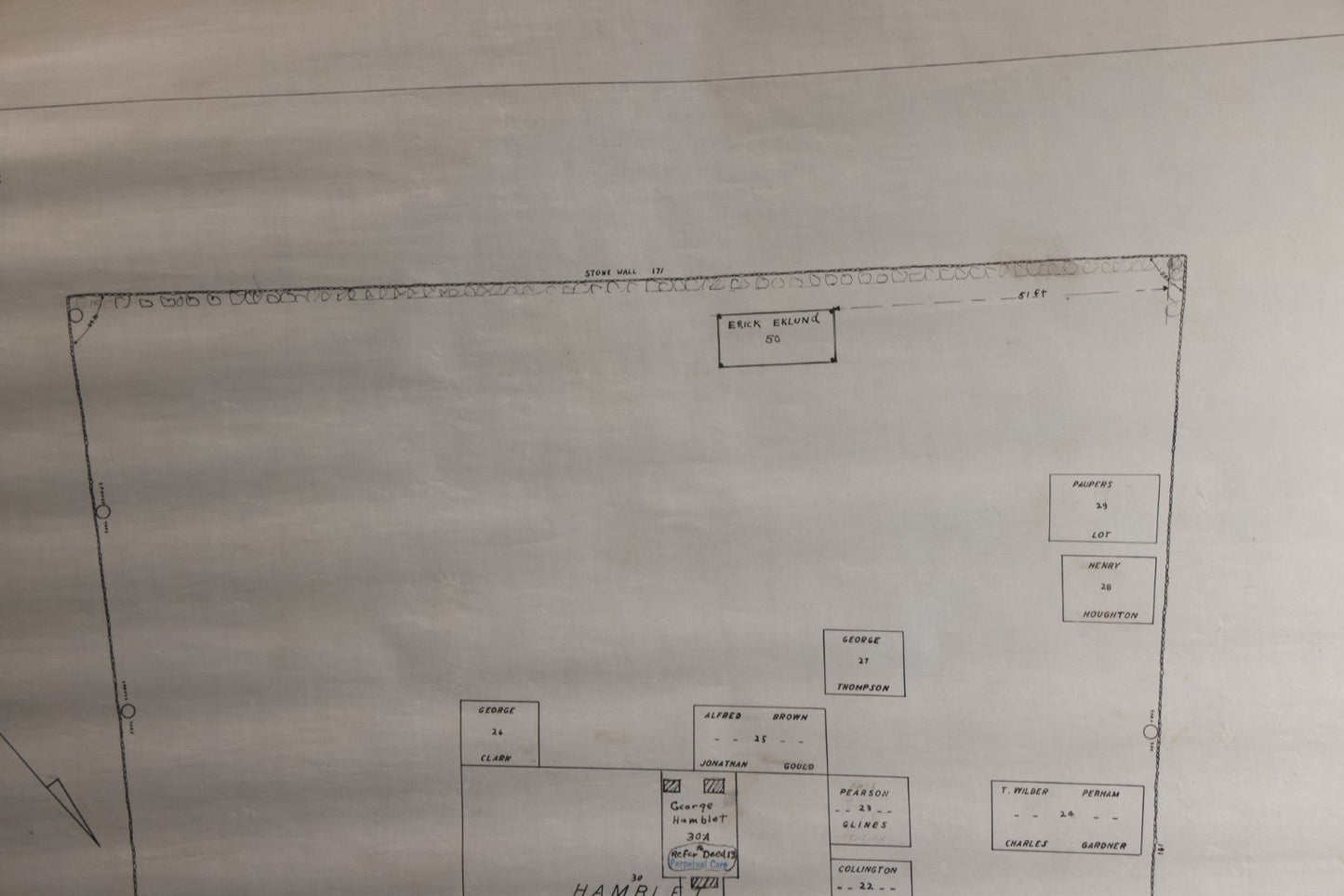 Lot 005 - Grouping Of Eight Vintage Massachusetts Cemetery Site Plans, Maps, And Survey Documents Including Hamblet, Richardson (Dracut, Massachusetts) And Others, Circa 1940–1960