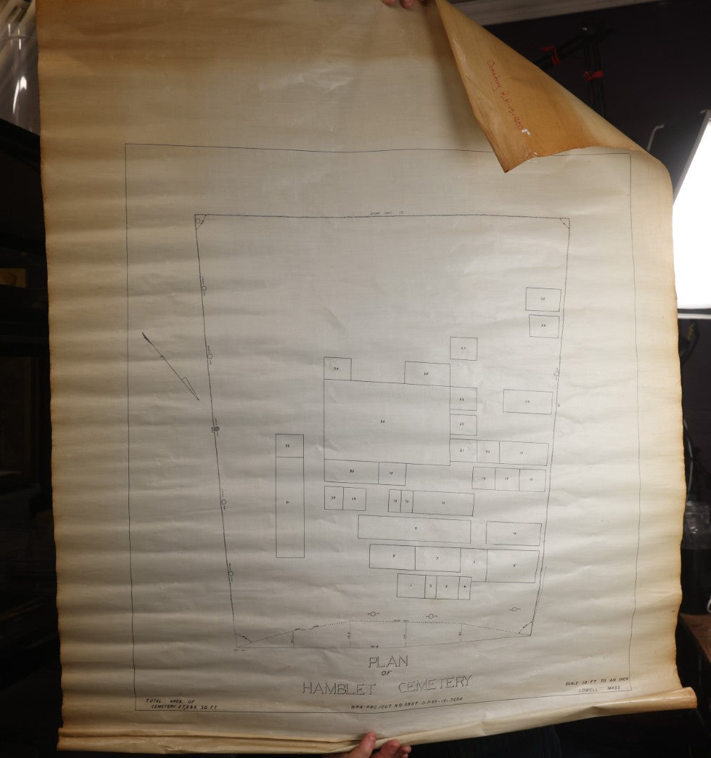 Lot 005 - Grouping Of Eight Vintage Massachusetts Cemetery Site Plans, Maps, And Survey Documents Including Hamblet, Richardson (Dracut, Massachusetts) And Others, Circa 1940–1960