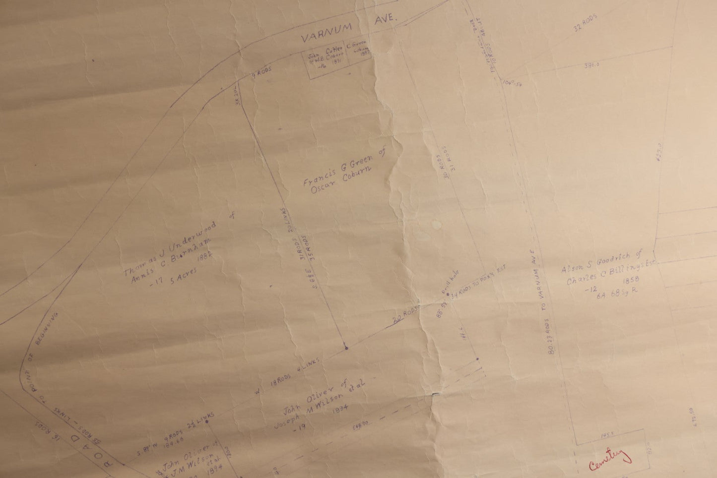 Lot 005 - Grouping Of Eight Vintage Massachusetts Cemetery Site Plans, Maps, And Survey Documents Including Hamblet, Richardson (Dracut, Massachusetts) And Others, Circa 1940–1960