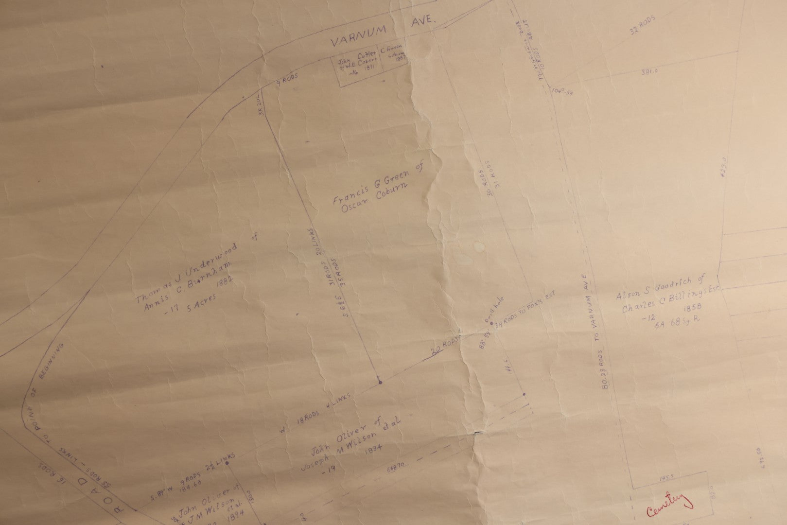 Lot 005 - Grouping Of Eight Vintage Massachusetts Cemetery Site Plans, Maps, And Survey Documents Including Hamblet, Richardson (Dracut, Massachusetts) And Others, Circa 1940–1960