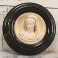 Lot 006 - Antique Carved Meerschaum Plaque Of The Virgin Mary In Black Lacquered Wood Frame, Likely French, Early 20th Century, 10" Diameter