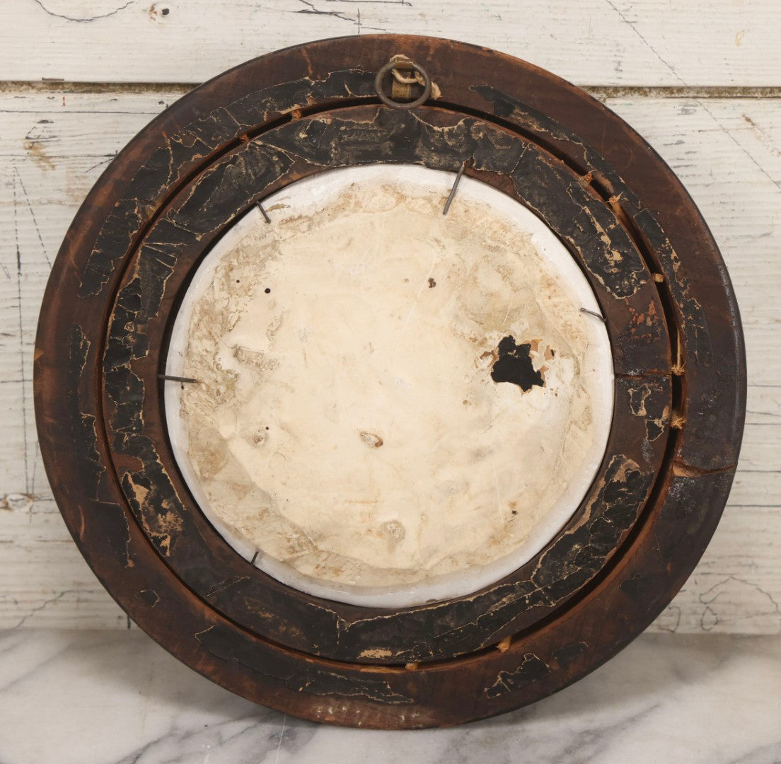 Lot 006 - Antique Carved Meerschaum Plaque Of The Virgin Mary In Black Lacquered Wood Frame, Likely French, Early 20th Century, 10" Diameter