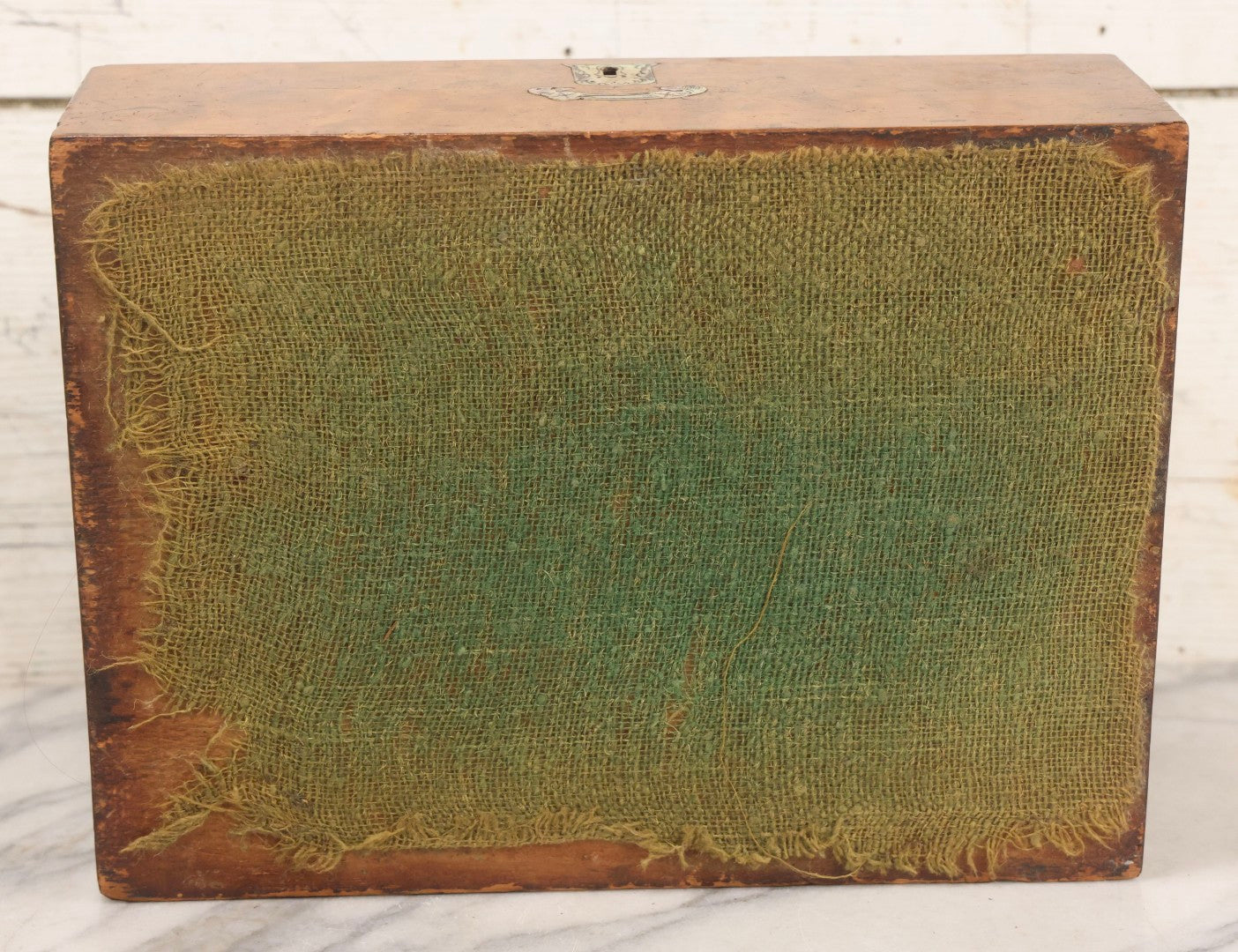 Lot 009 - Antique Dometop Burlwood Veneer Box With Mother Of Pearl Inlay And Escutcheon