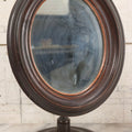 Lot 011 - Antique Wood Framed Oval Shaving Mirror With Turned Stand And Base, Tilting Mirror With Wing Nut Lock, 16" H