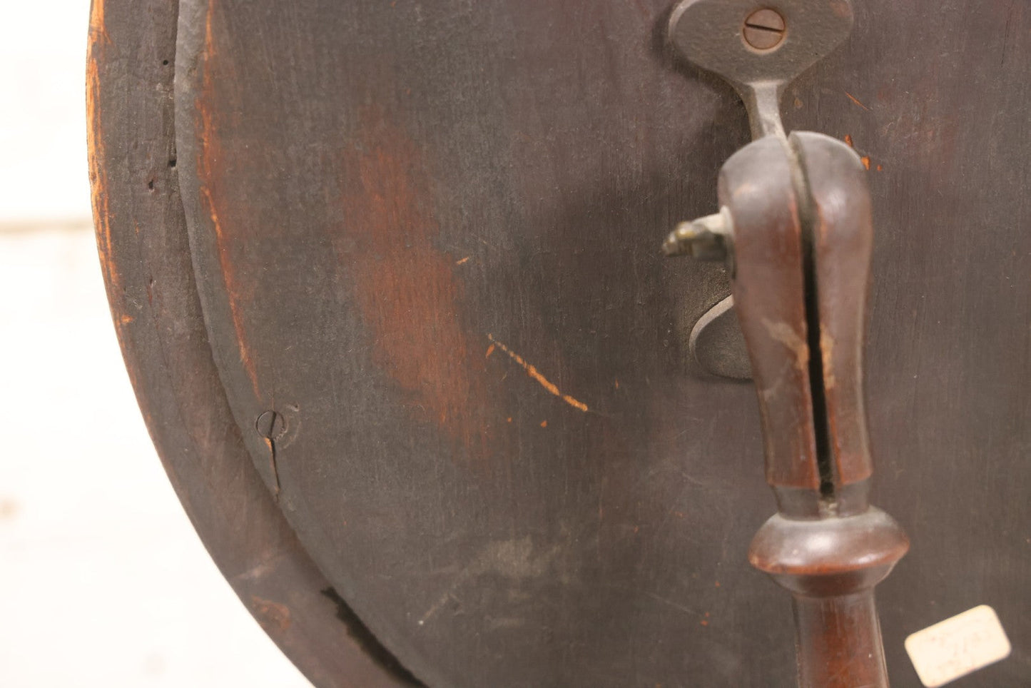 Lot 011 - Antique Wood Framed Oval Shaving Mirror With Turned Stand And Base, Tilting Mirror With Wing Nut Lock, 16" H