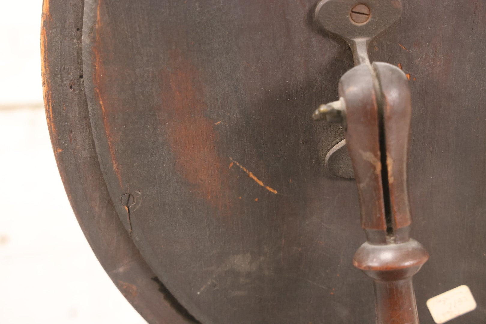 Lot 011 - Antique Wood Framed Oval Shaving Mirror With Turned Stand And Base, Tilting Mirror With Wing Nut Lock, 16" H