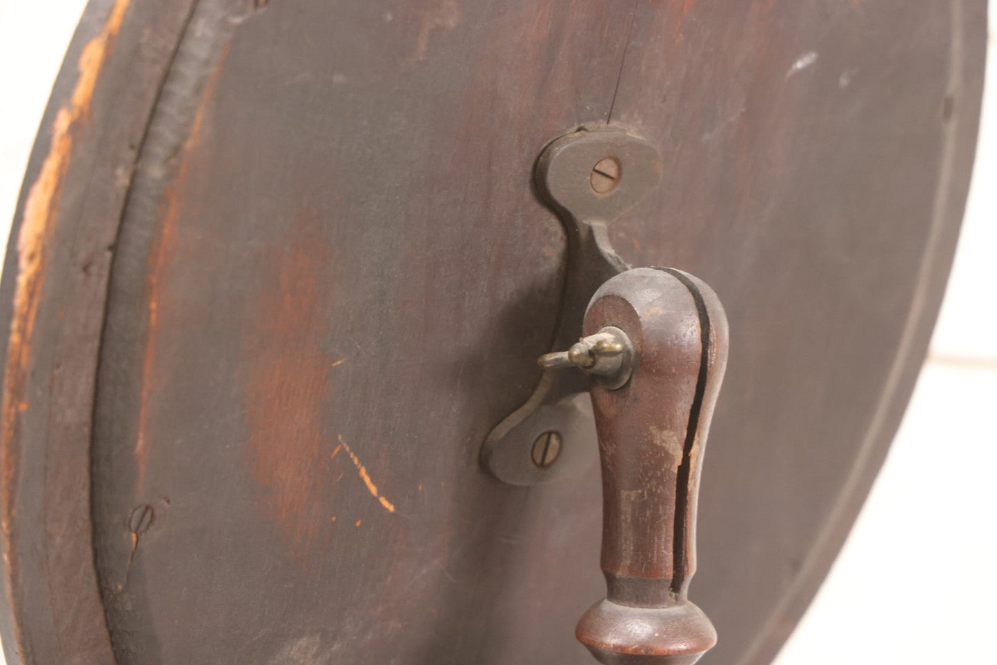 Lot 011 - Antique Wood Framed Oval Shaving Mirror With Turned Stand And Base, Tilting Mirror With Wing Nut Lock, 16" H