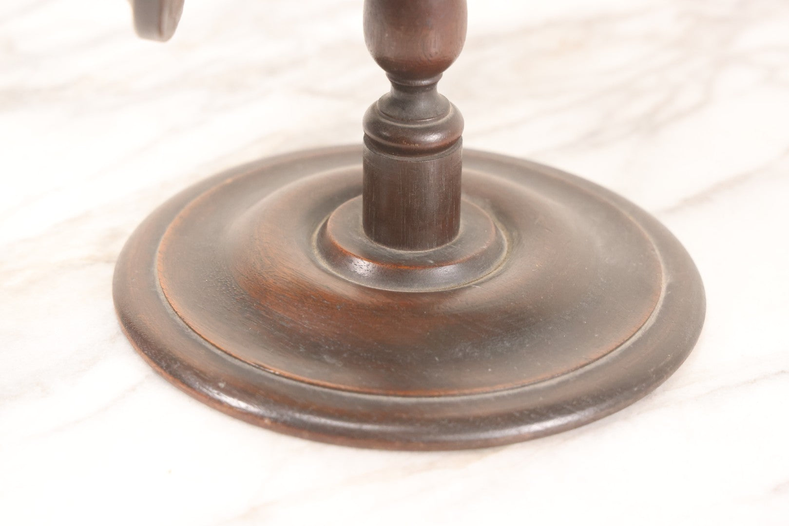 Lot 011 - Antique Wood Framed Oval Shaving Mirror With Turned Stand And Base, Tilting Mirror With Wing Nut Lock, 16" H