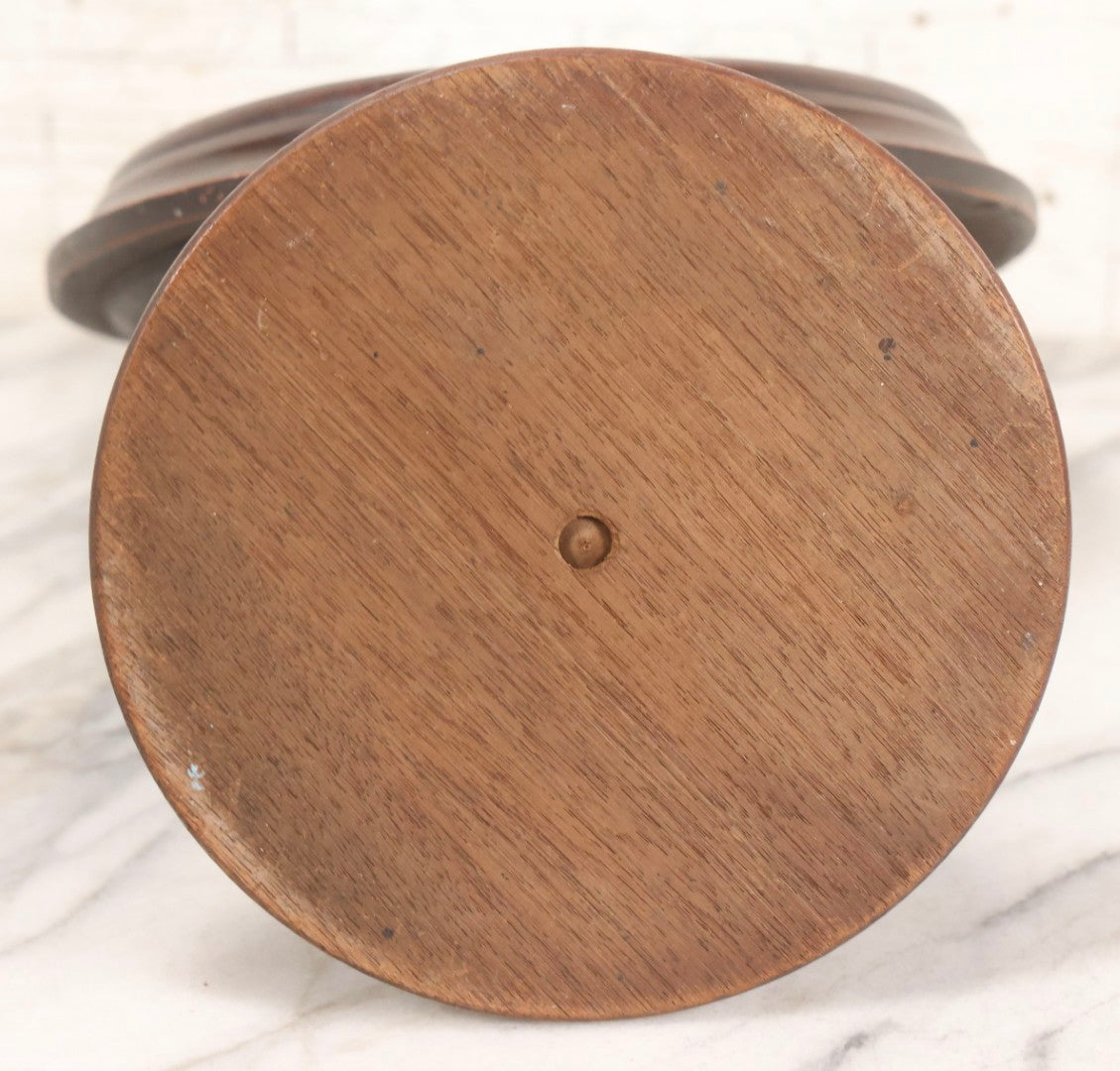 Lot 011 - Antique Wood Framed Oval Shaving Mirror With Turned Stand And Base, Tilting Mirror With Wing Nut Lock, 16" H