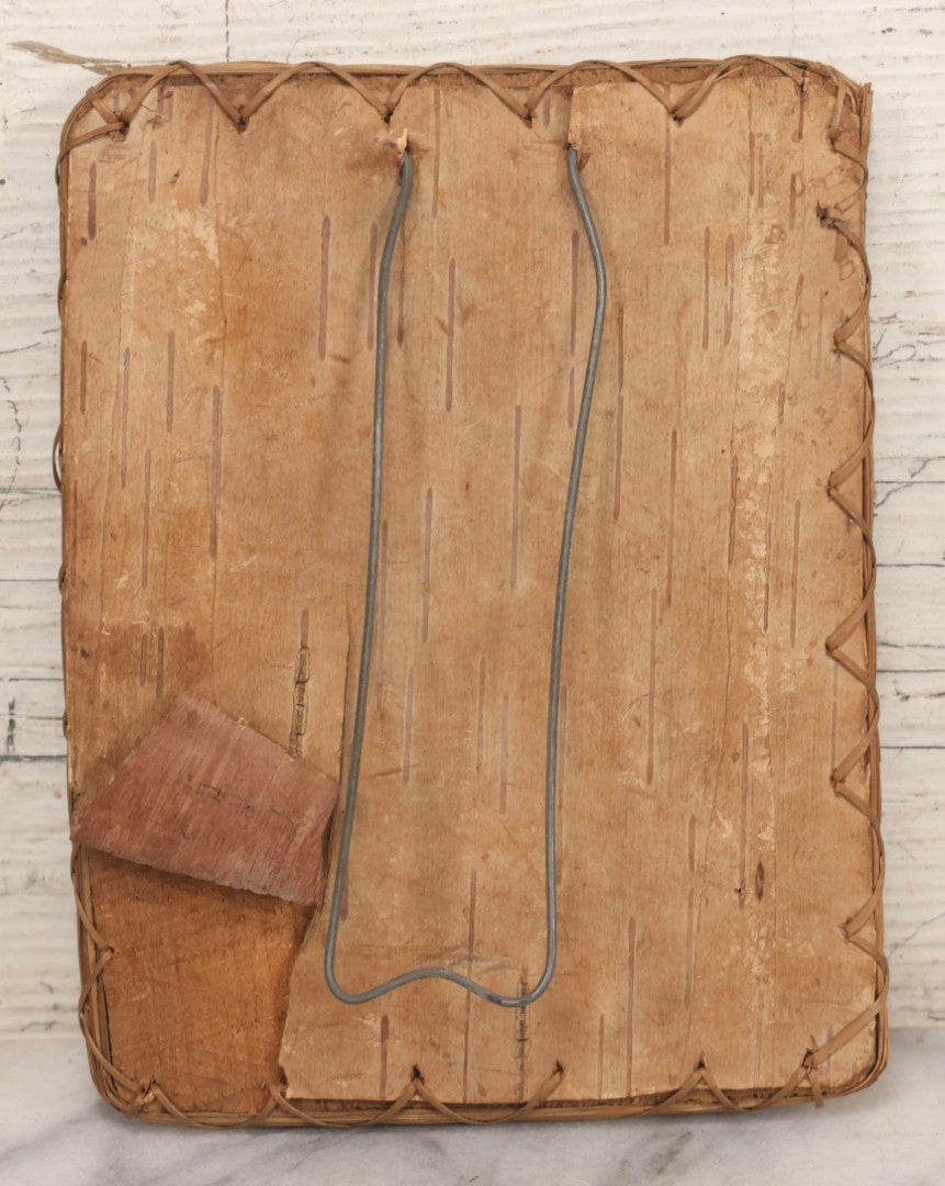 Lot 012 - Antique Folk Art Birch Bark Picture Frame With Wire Stand, Cabinet Card Size, 5-1/2" x 7-1/8"