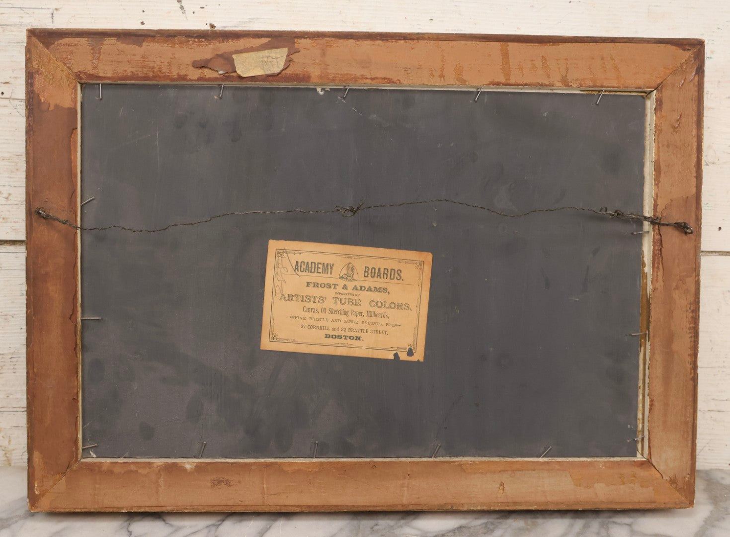 Lot 013 - Antique Folk Art Naive Oil On Board Painting Of Roses In Pot In Gilt Gesso Frame On Frost & Adams Academy Board, Boston, 22-1/2" x 16"