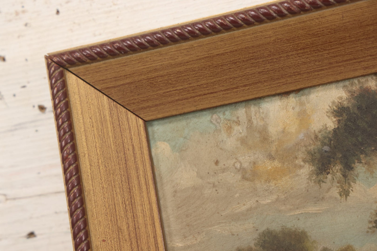 Lot 014 - Antique 19th Century Oil On Canvas Pastoral Scene Of Two Bulls Standing In Pond, Gold Painted Wood Frame, 13-1/2" x 17-5/8"