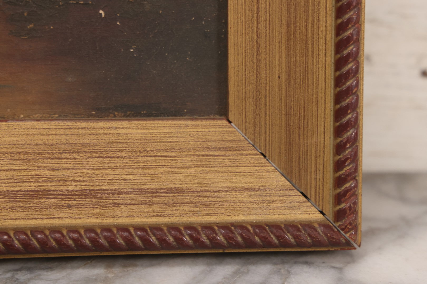 Lot 014 - Antique 19th Century Oil On Canvas Pastoral Scene Of Two Bulls Standing In Pond, Gold Painted Wood Frame, 13-1/2" x 17-5/8"