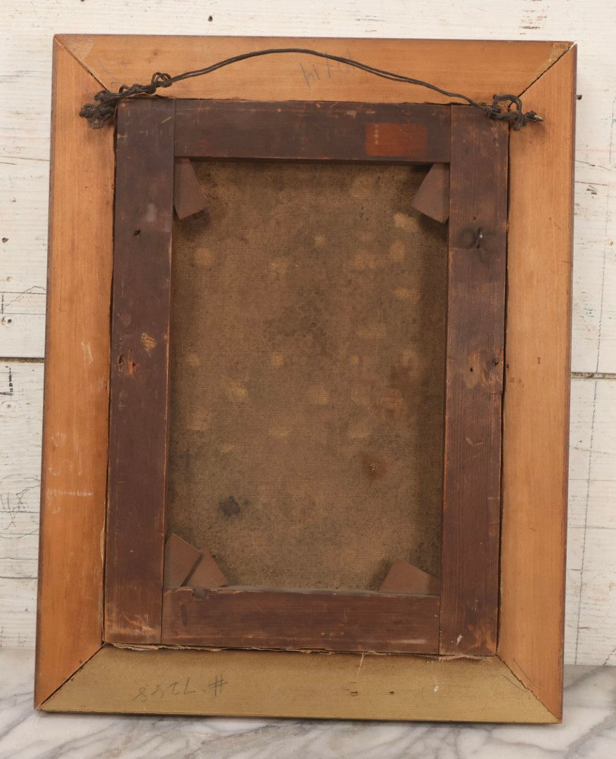 Lot 014 - Antique 19th Century Oil On Canvas Pastoral Scene Of Two Bulls Standing In Pond, Gold Painted Wood Frame, 13-1/2" x 17-5/8"