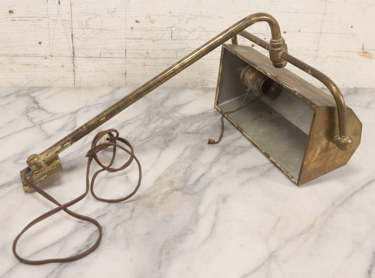 Lot 015 - Antique Brass Desk-Mount Light Fixture From The Ritz-Carlton Hotel, Boston, Massachusetts, With Lion And Crown Badge
