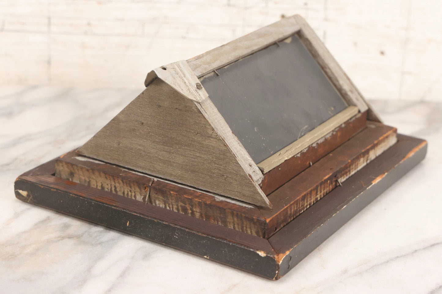 Lot 016 - Antique Miniature Mirrored Corner Wall Shelf With Textured Paint Frame, Glass Interior Shelf, And Metal Mounting Bracket, 8-3/4" x 10-1/2"