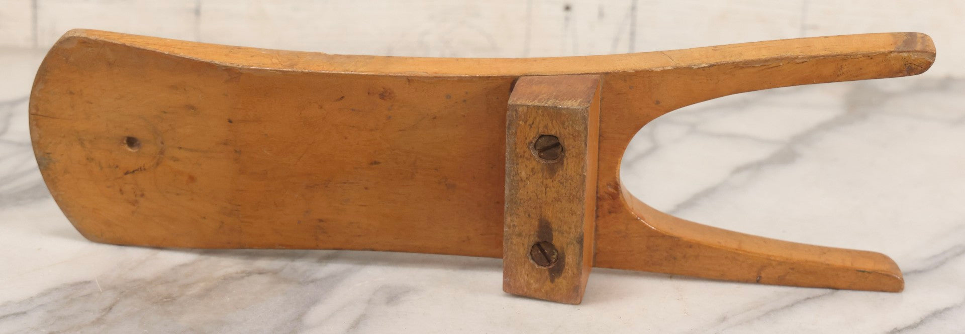 Lot 017 - Antique Folk Art Wooden Boot Jack With Wood Burned Naive Boot Illustration And Branch-Style “Jack” Lettering, 14-1/4" H