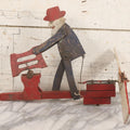 Lot 018 - Antique Hand Painted Wooden Folk Art Whirligig With Man Sawing Log, Missing Two Propeller Blades, 15-1/4" L