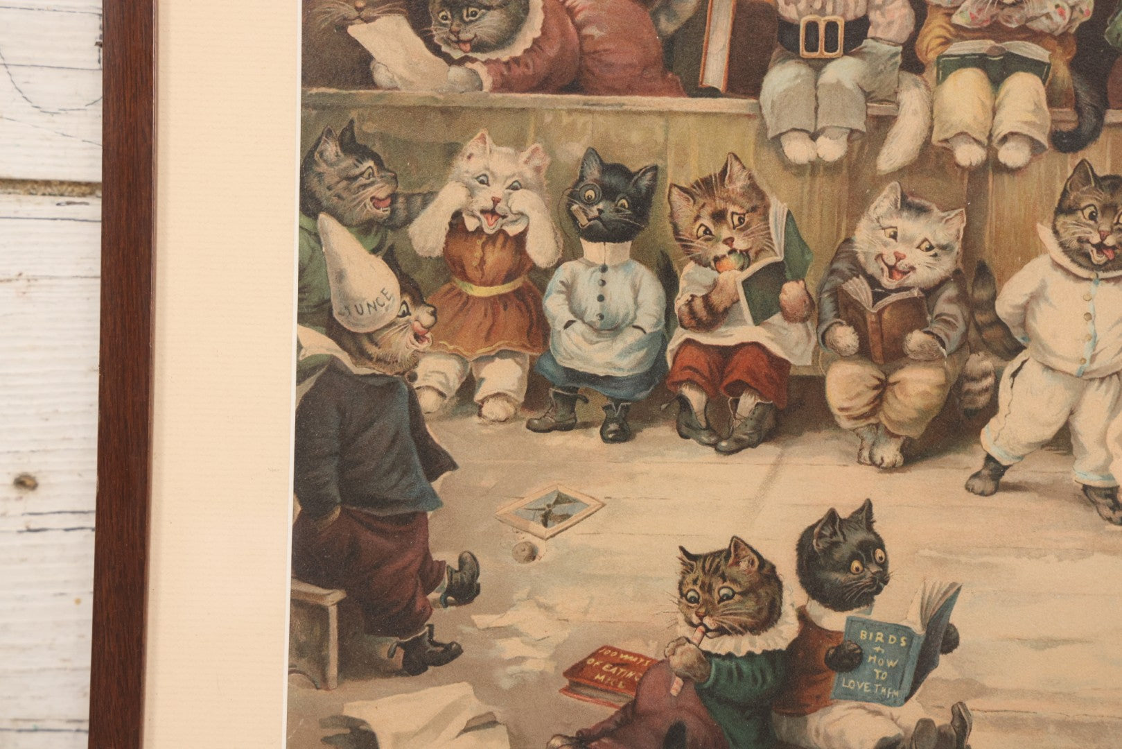 Lot 021 - Antique Chromolithograph “Mrs. Tabitha's Cat Academy” After Louis Wain With Anthropomorphic Cats In Classroom, In Vintage Frame, 20-1/4" x 16-1/4"