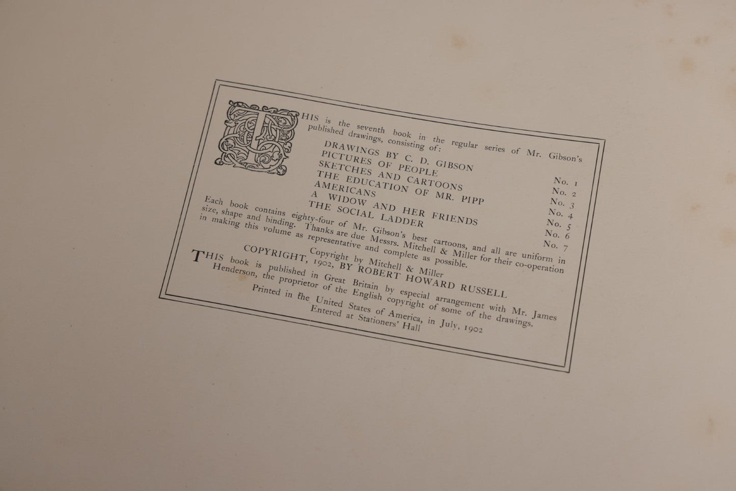 Lot 032 - “The Social Ladder” Antique Illustrated Book By Charles Dana Gibson, Published By R.H. Russell, New York, And John Lane, London, 1902, With Partial Original Presentation Sleeve