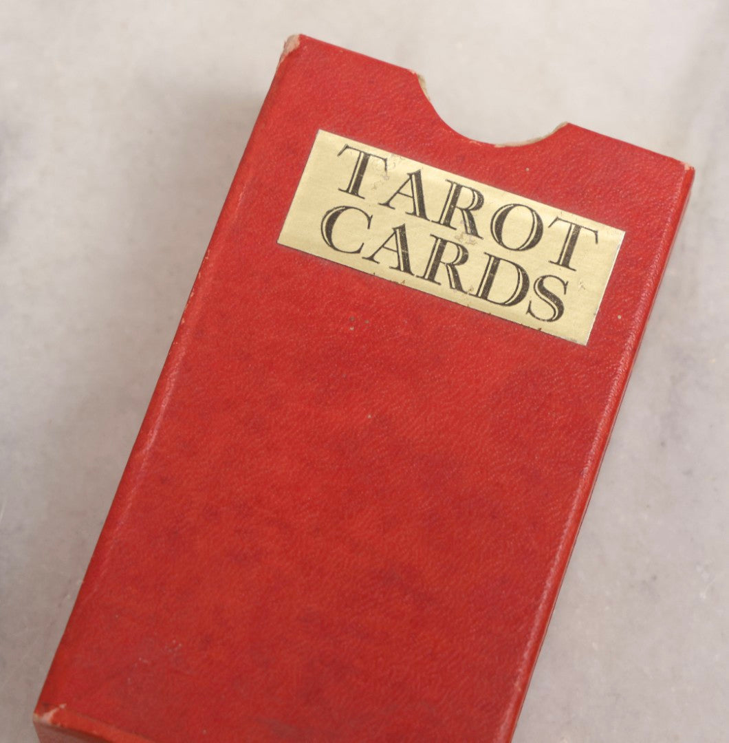 Lot 034 - Pair Of Vintage Tarot Items Including J. Muller & Cie French Marseille-Style Tarot Deck Of 78 Cards With Red Slip Case And "Mastering The Tarot" Paperback Book By Eden Gray, 1973