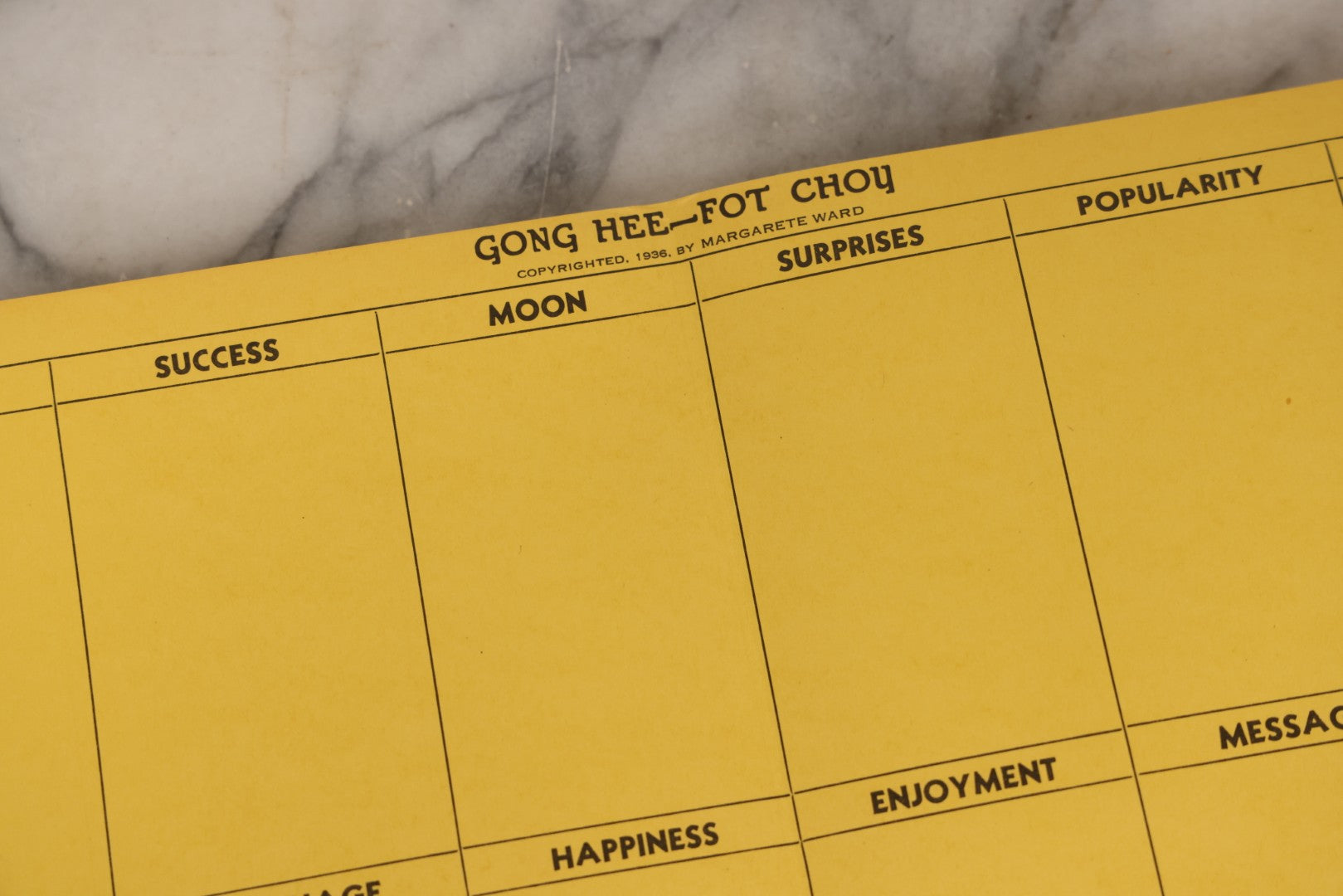 Lot 035 - Vintage "Gong Hee Fot Choy" Fortune-Telling Game Booklet With Folding Houses Chart, By Margarete Ward, Including Lessons In Astrology And Numerology, Twenty-First Edition, Copyright 1938