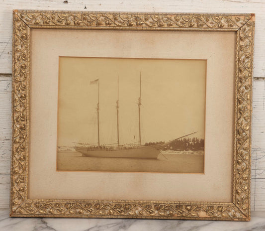 Lot 036 - Antique Framed Photograph Of Schooner Lavinia M. Snow With Crew On Board, Built 1893 Rockland Maine By J. L. Snow & Co., Capt. James F. Hinckley, 14-3/4" x 12-3/4"